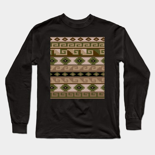 Southwest Tribal Graphic Design - Olive Beige Black Long Sleeve T-Shirt by Esprit-Mystique